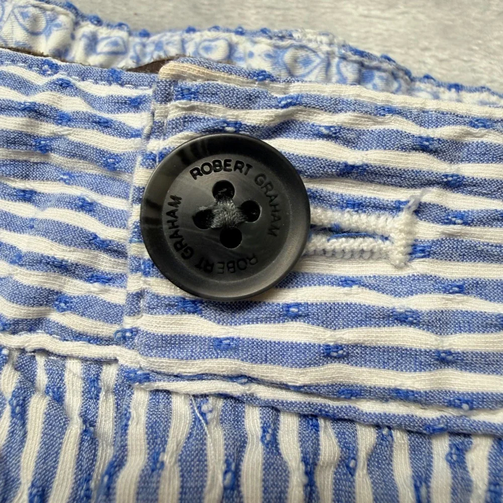 Robert Graham Mens Seersucker Striped Classic Fit Shorts Blue White 40 Preppy